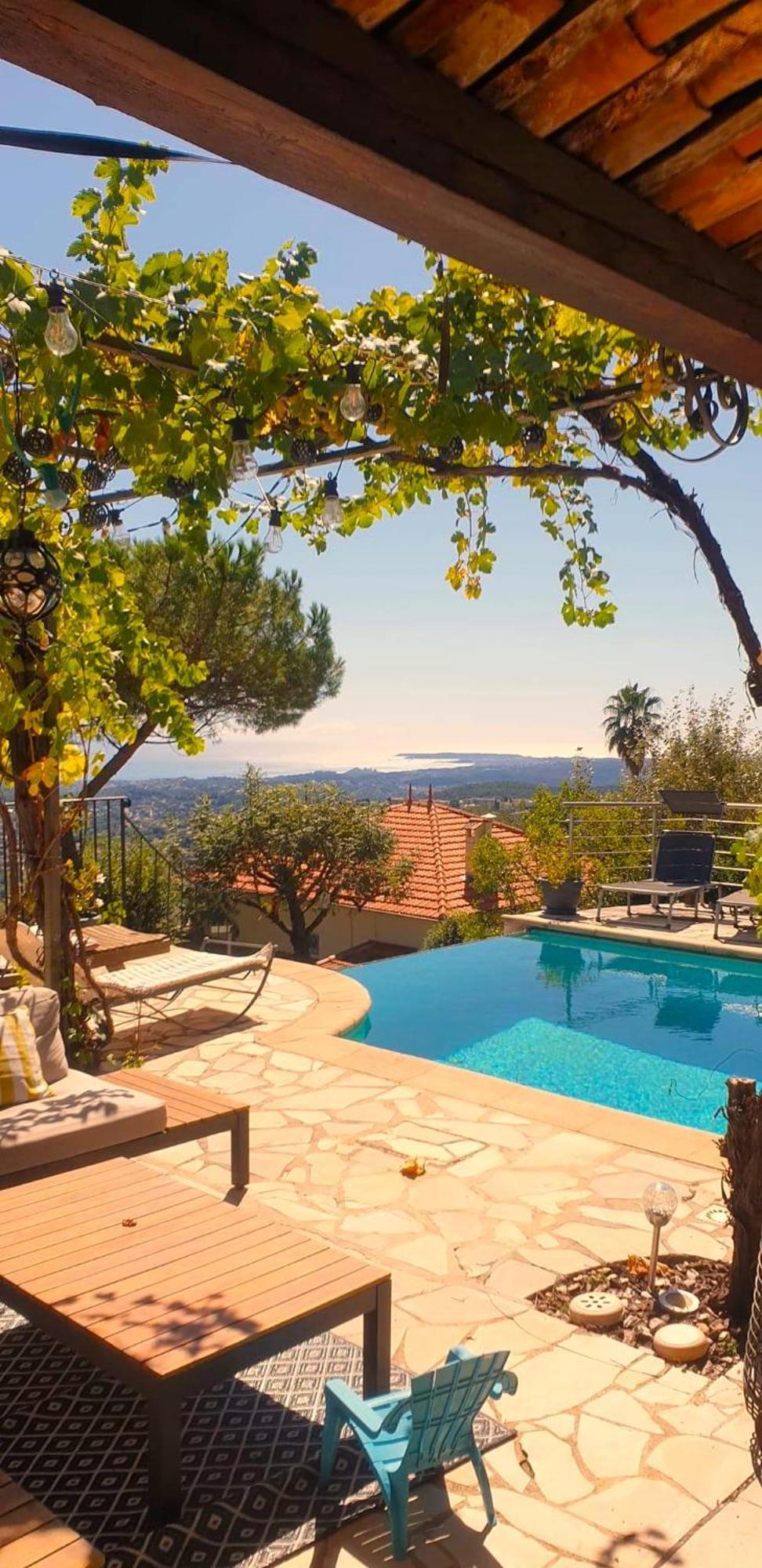 Aux Balcons du Riou avec vue mer 180 degrés Vence Exterior foto